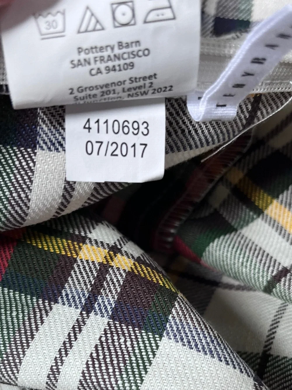 Pottery Barn Lumbar Pillow Cover Sham Cotton Linen Tartan Plaid 16 x 26